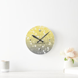 Graugelber funkelnd Individuelle Name Runde Wanduhr