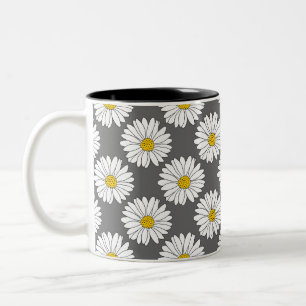 Graugelbes weißes Daisy-Muster Zweifarbige Tasse