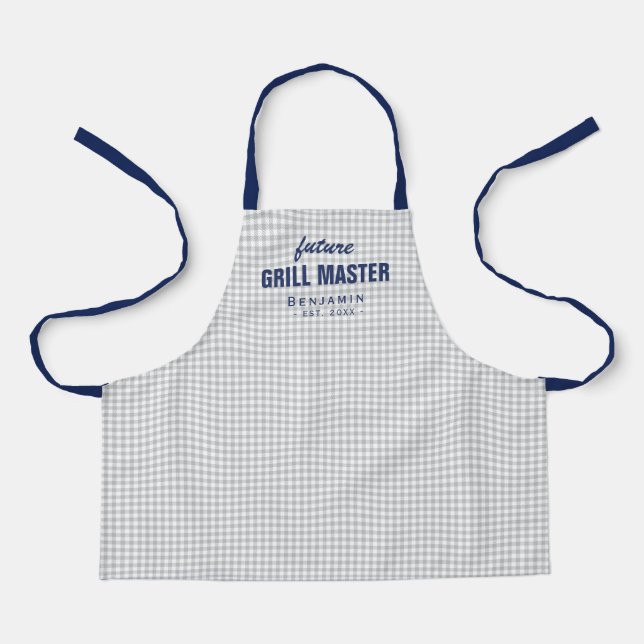 Graugingham zukünftiger Grillmeister personalisier Schürze (Vorderseite)