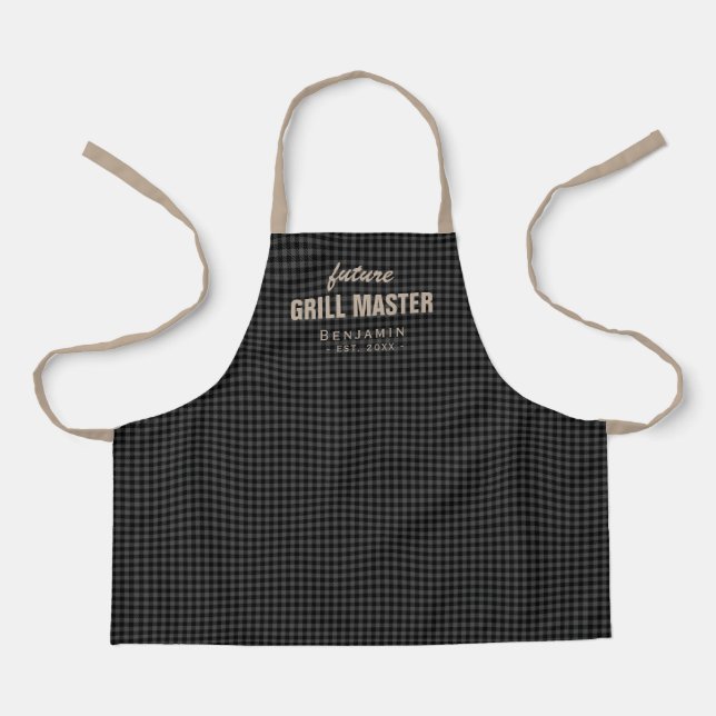 Graugingham zukünftiger Grillmeister personalisier Schürze (Vorderseite)