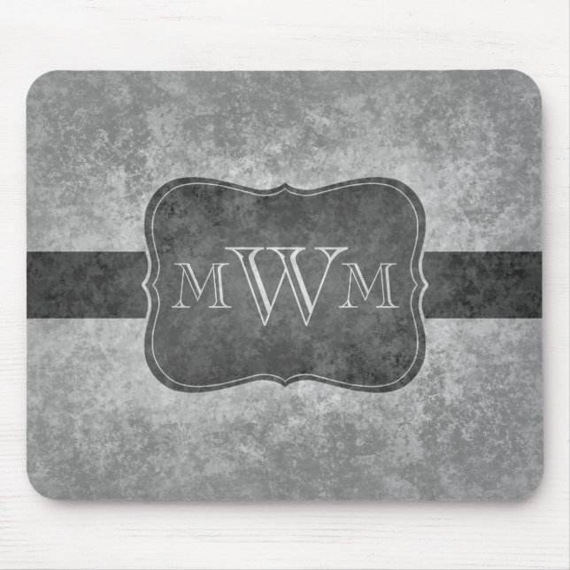 Graugraue Monogramm Mousepad (Vorne)