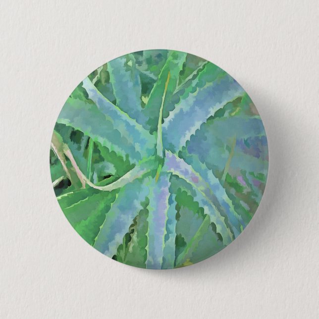 Graugrüne Aloe Abstrakte Malerei Button (Vorderseite)
