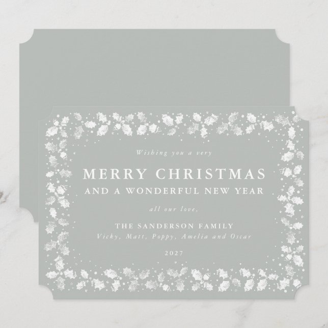 Graugrüne Lino Print Holly Frohe Weihnachten (Vorne/Hinten)