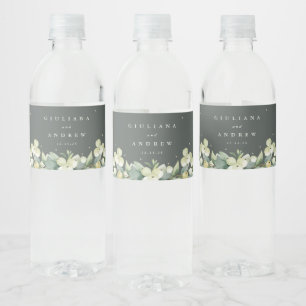 Graugrüne Snowberry+Eukalyptus Winterhochzeit Wasserflaschenetikett