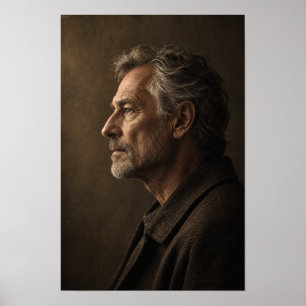 Grauhaariger Mann im Seitenprofil Warmes Porträt W Poster