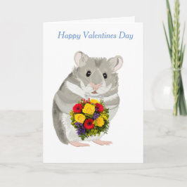 GrauHamster mit einem Bouquet essbaren Valentiner Feiertagskarte