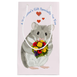 GrauHamster mit einem Bouquet essbaren Valentiner Kleine Geschenktüte