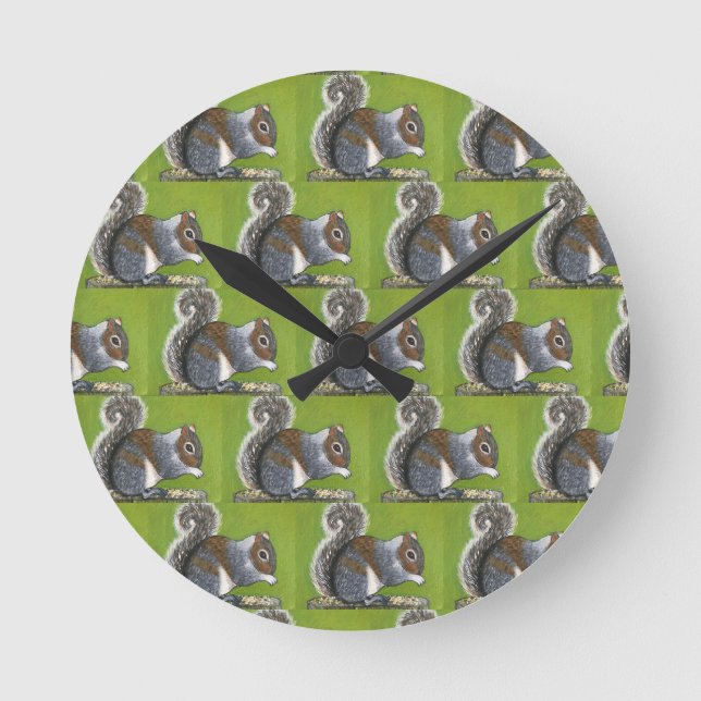 Grauhörnchenuhr  runde wanduhr (Vorderseite)