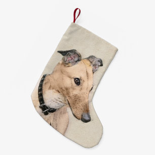 Grauhound-Malerei - Niedliche Original Hundekunst Kleiner Weihnachtsstrumpf