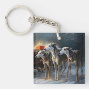 Grauhund Schnee-Schlitten Weihnachtsdekoration Schlüsselanhänger