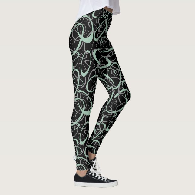 Graujade Black Mod Retro Loops Muster Leggings (Rechts)