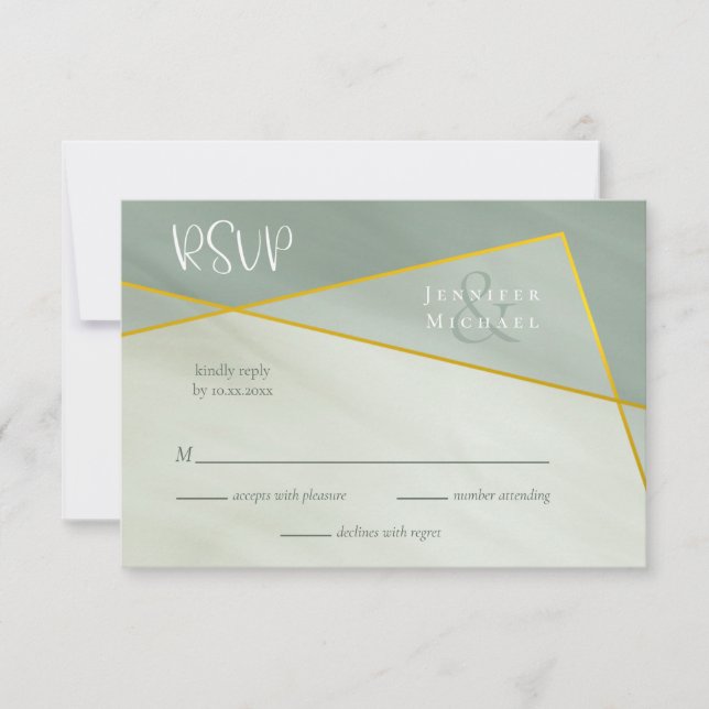 Graujade geometrische Typografie Hochzeit rsvp Karte (Vorderseite)