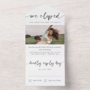 Graukalligrafie Foto Elopement Party All In One Einladung