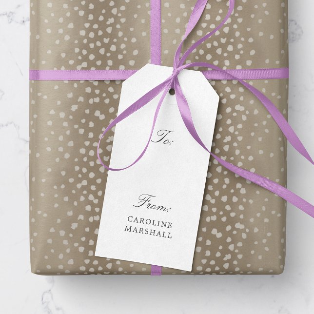 Graukalligraphie Typ Einfach und elegant Geschenkanhänger (Simple and sophisticated gift tag with gray calligraphy text and a pre-printed name)