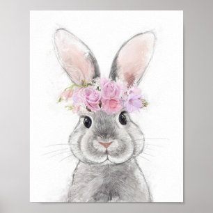 Graukaninchen mit Blume Crown Portrait Poster