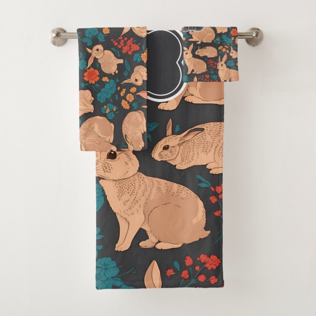 Graukaninchen Mosaik Personalisiertes Muster Badhandtuch Set (Insitu)