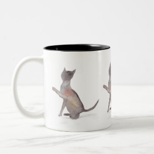 Graukatze Hübsches Haustier Kätzchen Aquarell Schö Zweifarbige Tasse