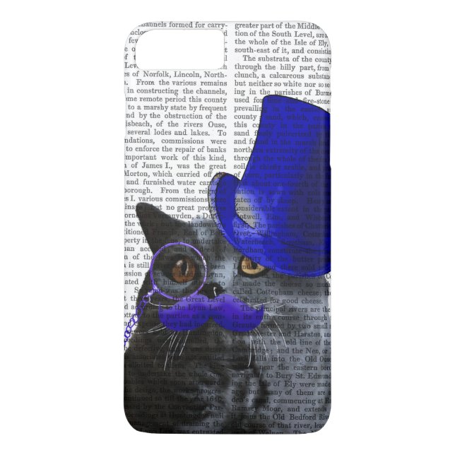 Graukatze mit Blue Top Hat und Blue Mustache Case-Mate iPhone Hülle (Rückseite)