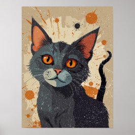 Graukatze mit bunten Formen Poster