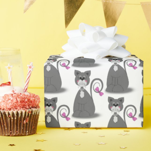 Graukatze mit rosa Bug Geschenkpapier (Geburtstagsparty)