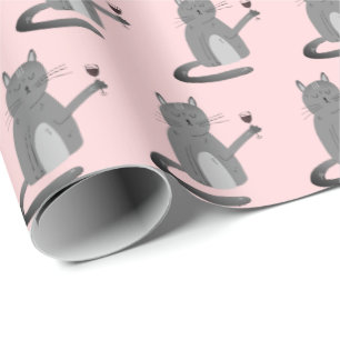 Graukatze mit rotem Weinpapier Geschenkpapier
