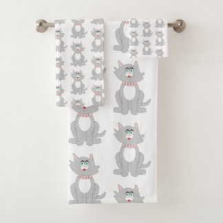 Graukatzendesign Badhandtuch Set