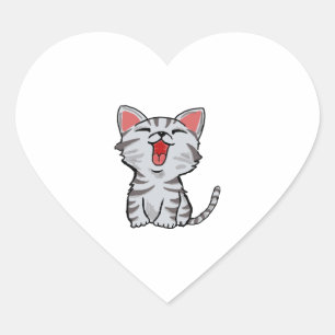 Graukatzenkatze Cartoon Herz-Aufkleber