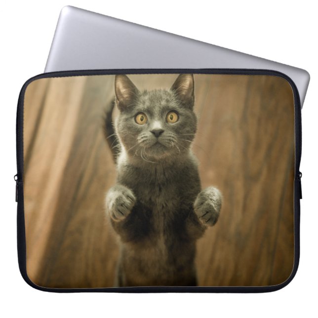 GRAUKKATZE STEHEND IN ZWEI FÜSSEN LAPTOPSCHUTZHÜLLE (Vorderseite)