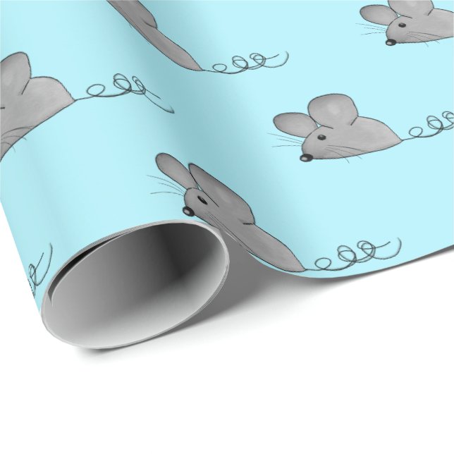 Graumäuse in leichtem Aqua Geschenkpapier (Rolleneckpunkt)