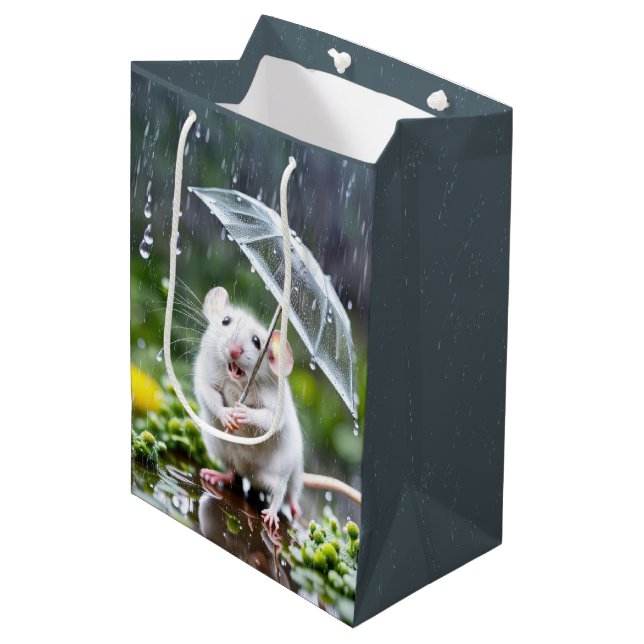 Graumäuse unter einem Schirm Mittlere Geschenktüte (Vorderseite Schrägansicht)