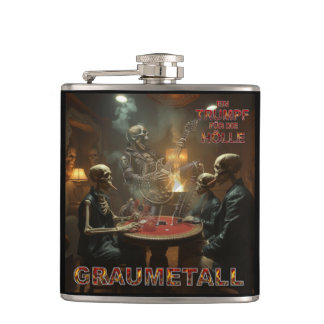 Graumetall Trumpf für die Hölle Coverdesign metal Flachmann
