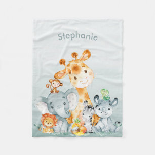 Grauminze Wasserfarbe Niedlich Safari Jungle Tiere Fleecedecke