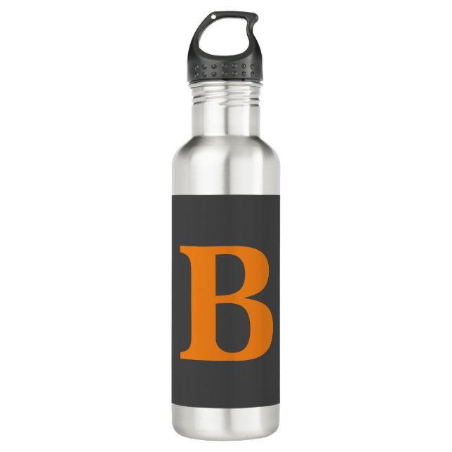 Grauorange moderne mit Monogramm beruflich Edelstahlflasche (Vorderseite)