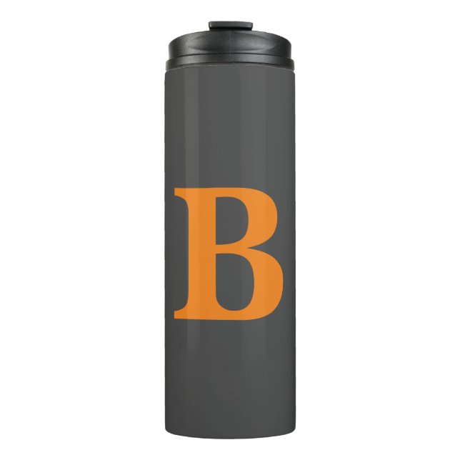 Grauorange moderne mit Monogramm beruflich Thermosbecher (Vorderseite)