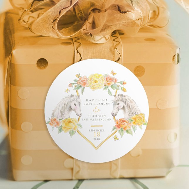 Graupferde und Gelbrosen mit Monogramm Runder Aufkleber (Von Creator hochgeladen)