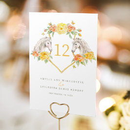 Graupferde und Gelbrosen, Monogramm Tischnummer