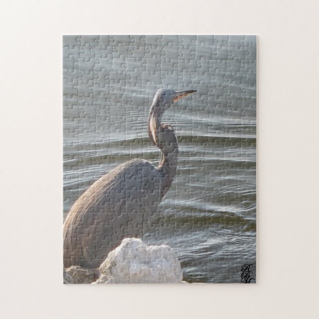 Graureiher am Wasser Puzzle (Vertikal)