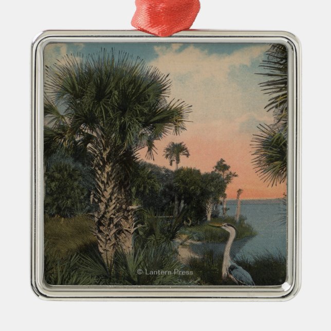 Graureiher auf Florida-Küsten-Strand Ornament Aus Metall (Vorne)