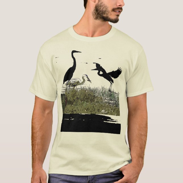 Graureiher-Vogel-Tier-Tiere T-Shirt (Vorderseite)
