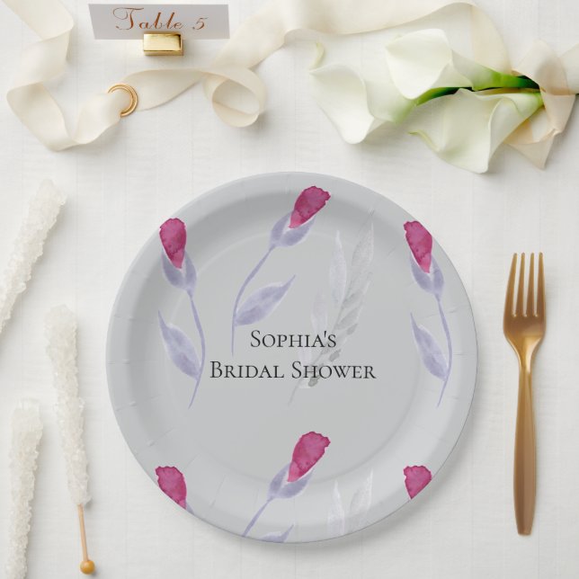 Graurosa Blume Brautparty Pappteller (Hochzeit)