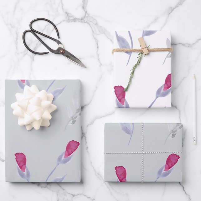 Graurosa Blume Geburtstag Geschenkpapier Set (Vorderseite)