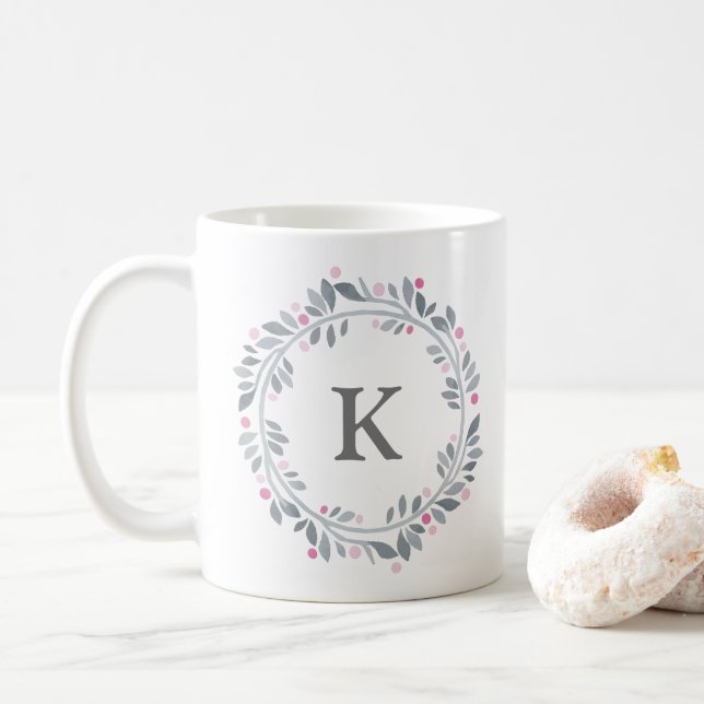 Graurosa Floral Monogramm Kaffeetasse (Mit Donut)