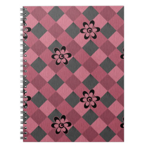 Graurosa geometrisch kariertes Muster mit Blume Notizblock