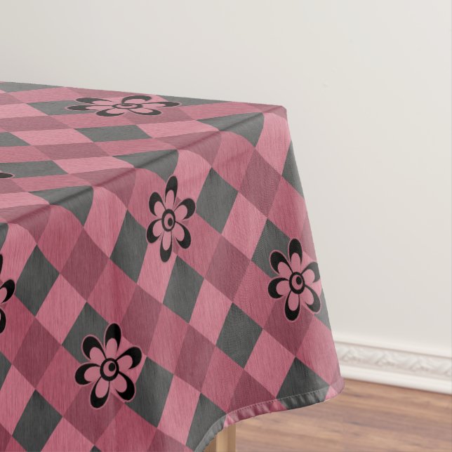 Graurosa geometrisch kariertes Muster mit Blume Tischdecke (Beispiel)