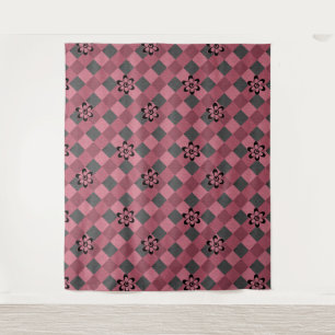 Graurosa geometrisch kariertes Muster mit Blume Wandteppich