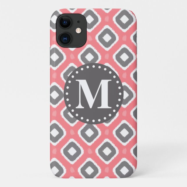 Graurosa Ikat-Mod-Muster mit Monogramm Case-Mate iPhone Hülle (Rückseite)