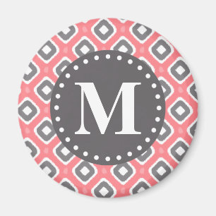 Graurosa Ikat-Mod-Muster mit Monogramm Magnet