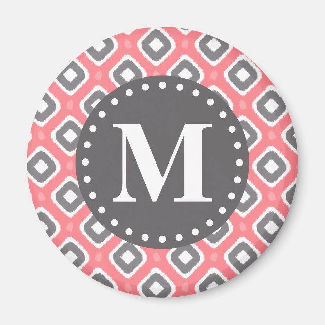 Graurosa Ikat-Mod-Muster mit Monogramm Magnet (Vorne)