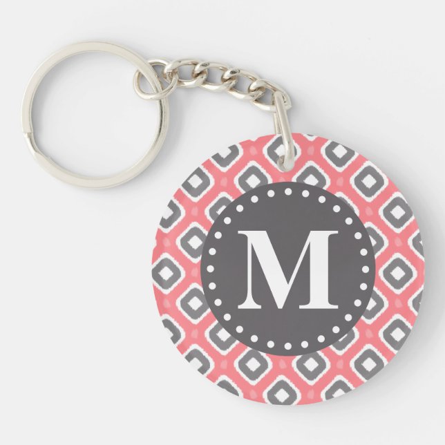 Graurosa Ikat-Mod-Muster mit Monogramm Schlüsselanhänger (Vorderseite)