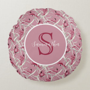 Graurosa Kardinal Vögel Personalisiert Monogram Rundes Kissen